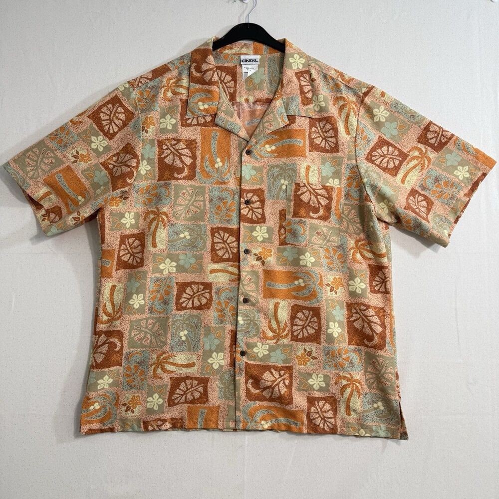 Cintas Uniform Palms Leaves Pastel Hawaiian Shirt size XL 54 x 31 Mens Polyester